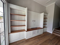 Custom wall unit with oak shelving